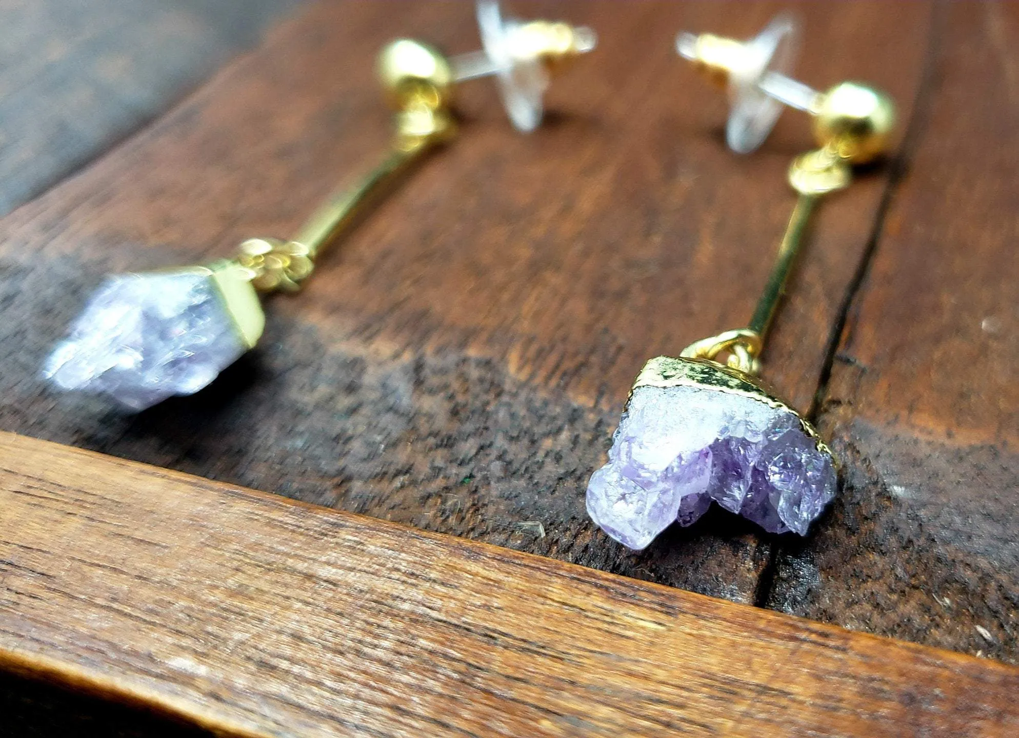 Gold Amethyst Post Earrings