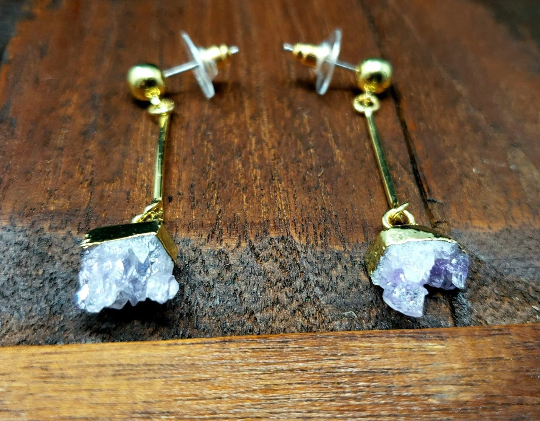 Gold Amethyst Post Earrings