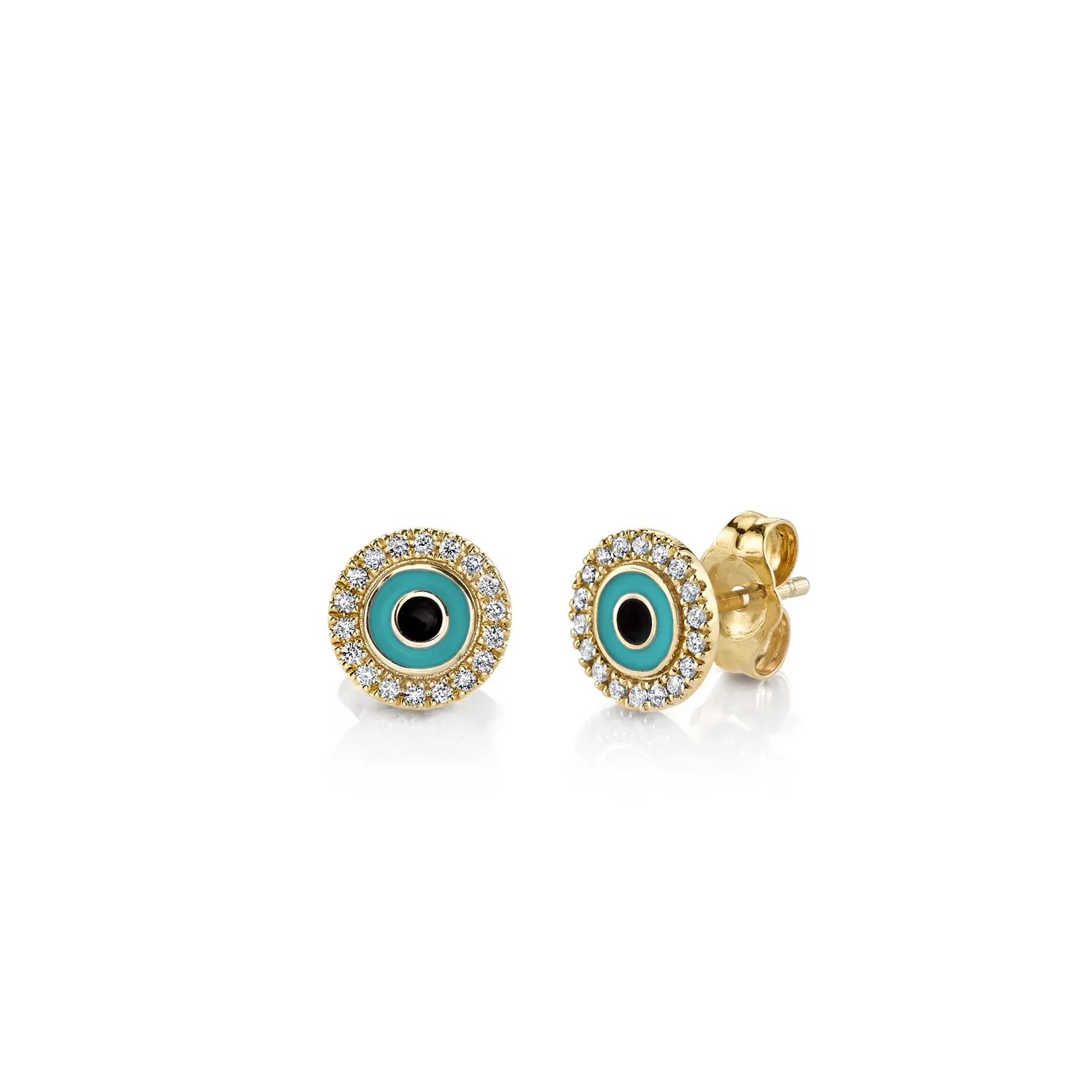 Gold & Diamond Turquoise Enamel Small Eye Stud