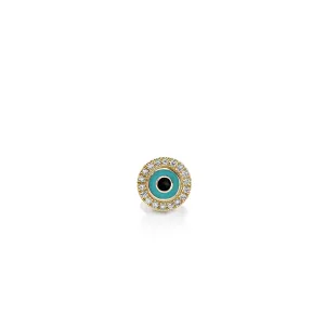 Gold & Diamond Turquoise Enamel Small Eye Stud