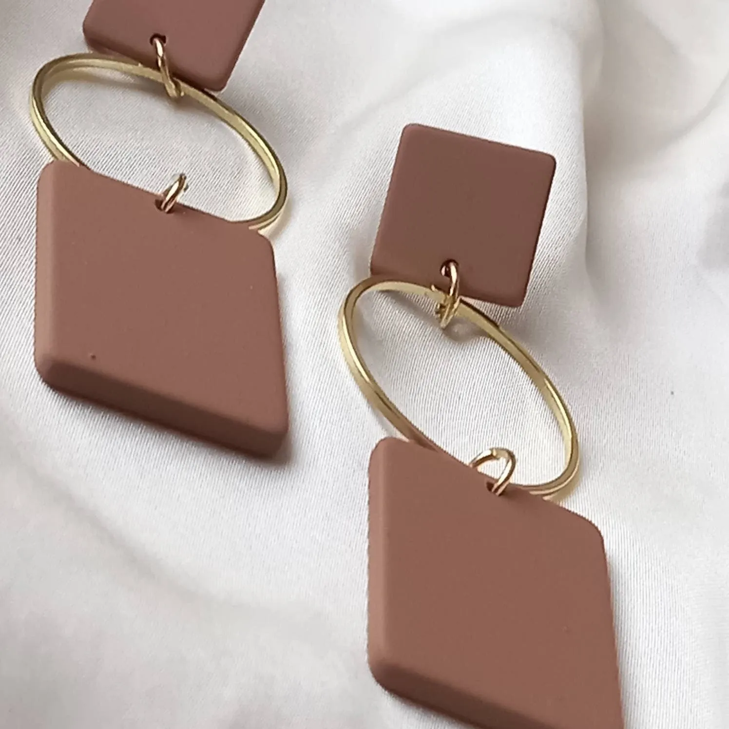 Gold and Brown Rectangle Drop Earrings -  Abstract Earrings,Long Earrings,Brown Earrings,Rectangle Earrings,Gold Jewellery,Gold Earrings