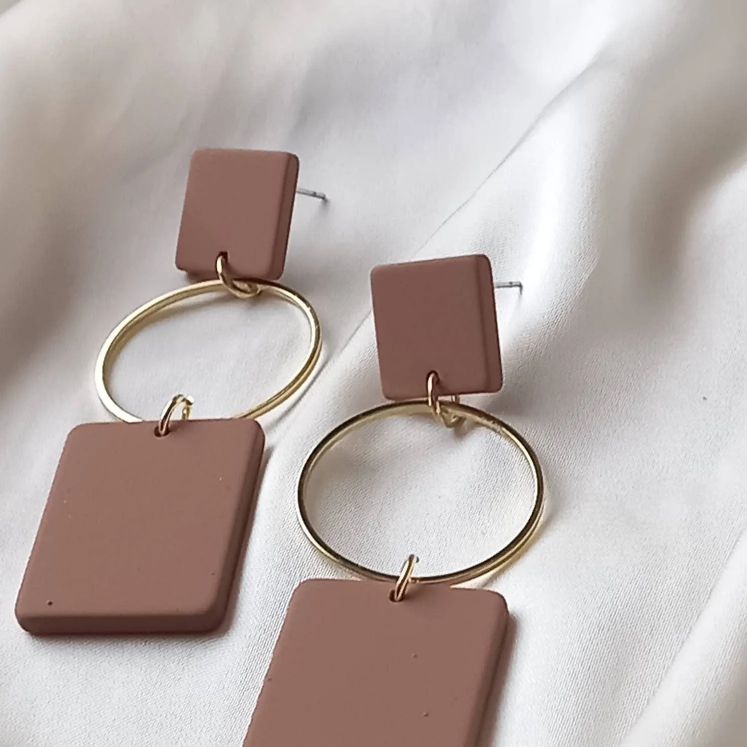 Gold and Brown Rectangle Drop Earrings -  Abstract Earrings,Long Earrings,Brown Earrings,Rectangle Earrings,Gold Jewellery,Gold Earrings
