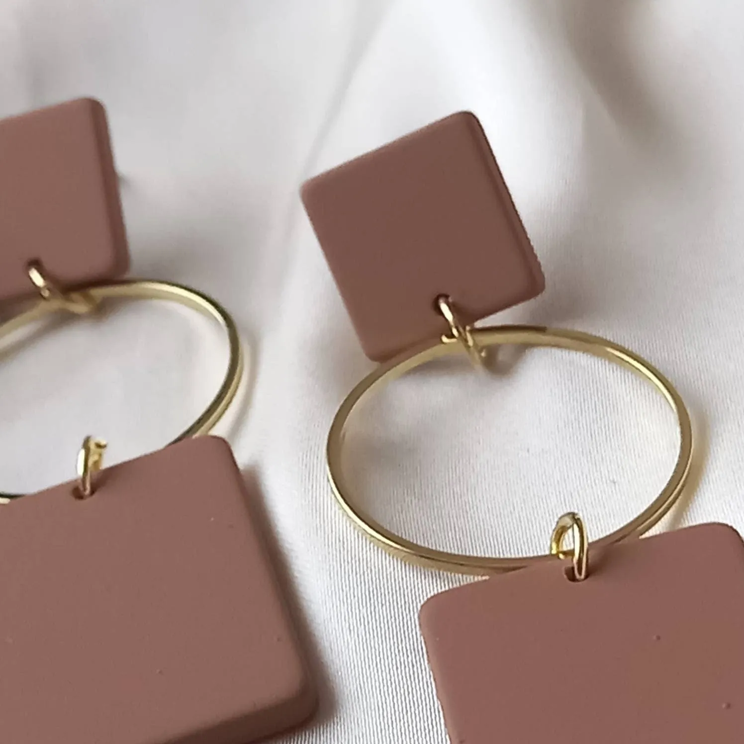 Gold and Brown Rectangle Drop Earrings -  Abstract Earrings,Long Earrings,Brown Earrings,Rectangle Earrings,Gold Jewellery,Gold Earrings