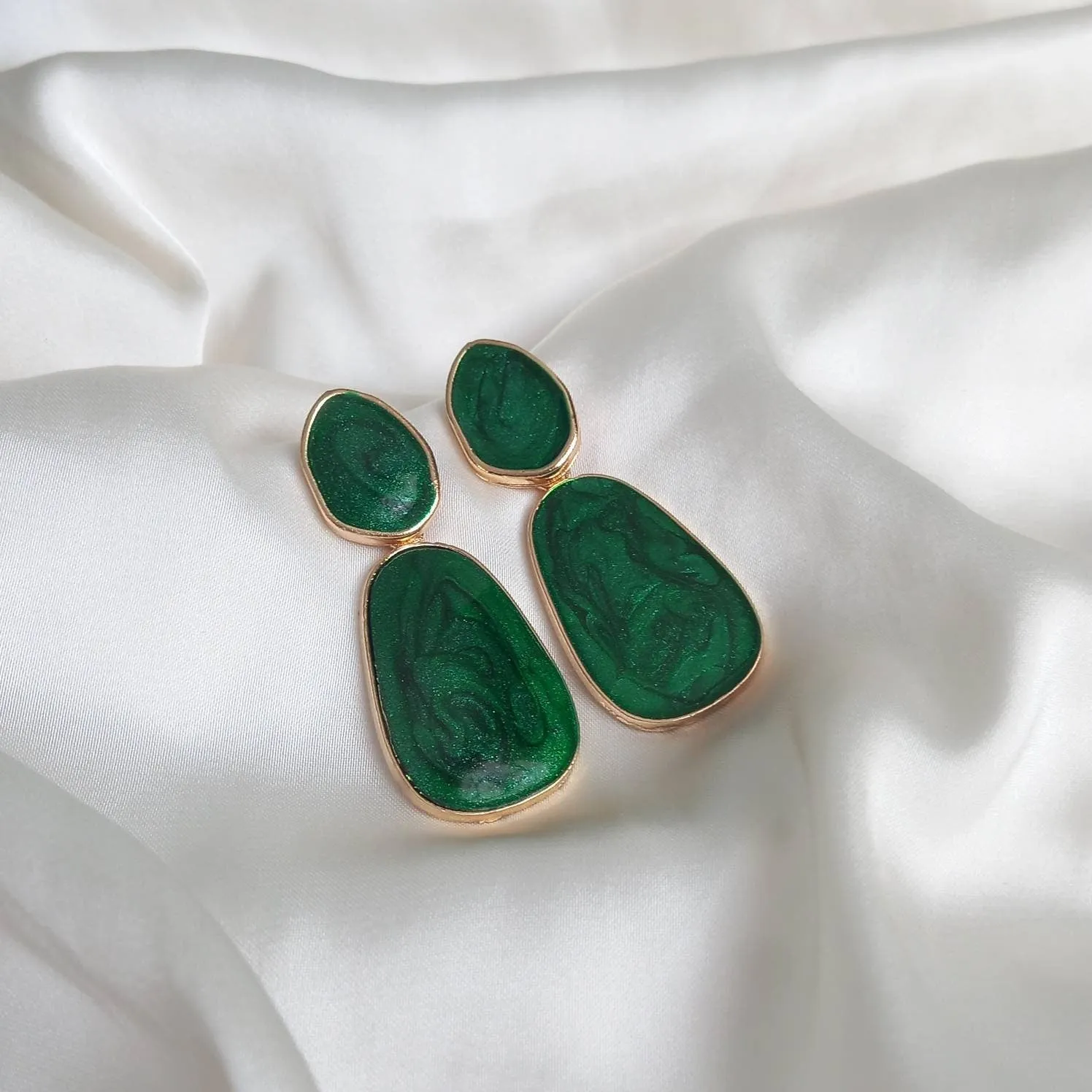 Gold and Green Resin Drop Earrings -  High Polished,Hanging Jewellery,Accessories,Green Jewellery,Gold Earrings,Emerald Green,Resin Earrings