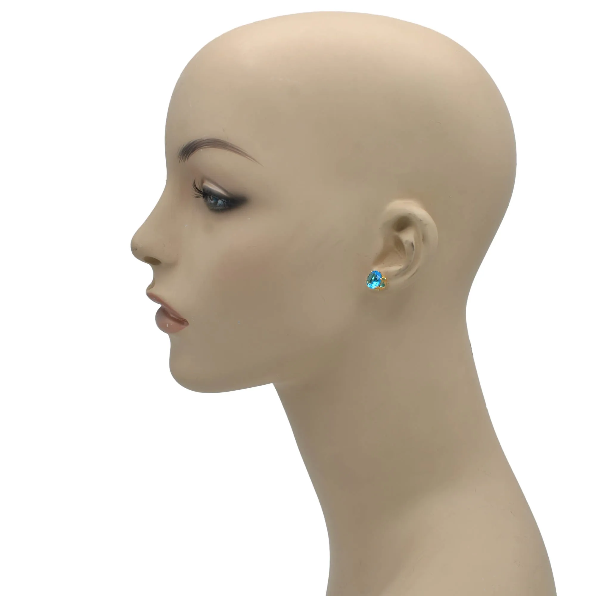 GOLD AQUA CRYSTAL 3 PAIR SET GRADUATED STUD EARRINGS #HNE86567GDAQ(SC6)