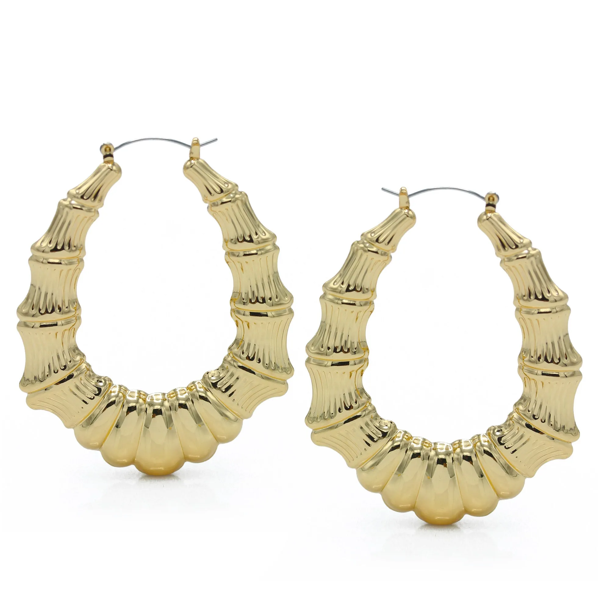 GOLD BAMBOO HOOP EARRINGS#HNE90617GD(GD17)