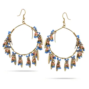 GOLD BLUE AND PINK BEADS DROP EARRINGS #ER-17985A (HA8)