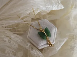 Gold  Butterfly Jade Necklace, WATERPROOF Chains, Gifts for Her.