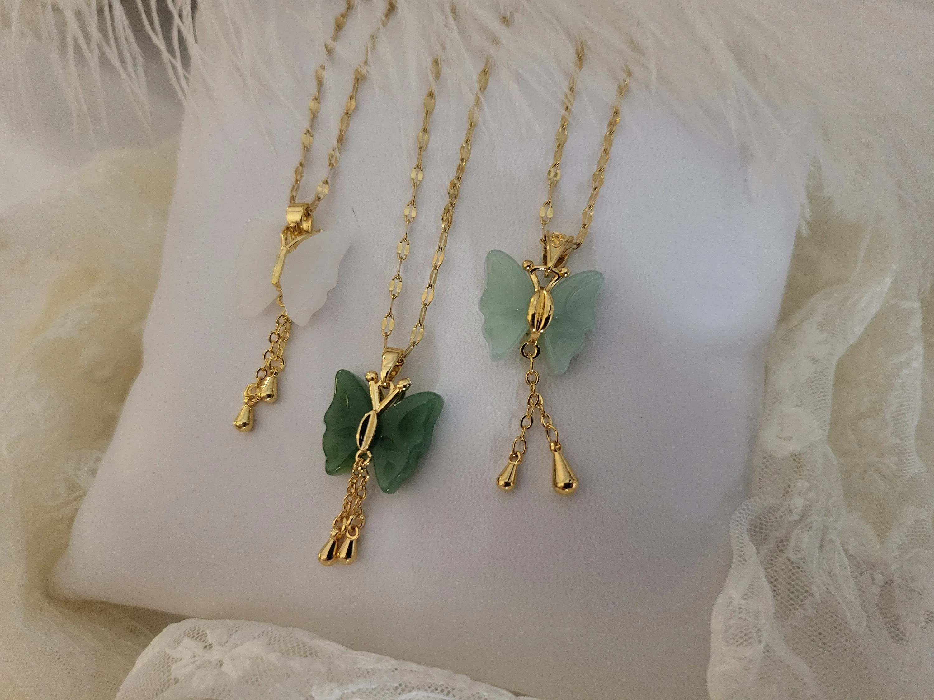 Gold  Butterfly Jade Necklace, WATERPROOF Chains, Gifts for Her.
