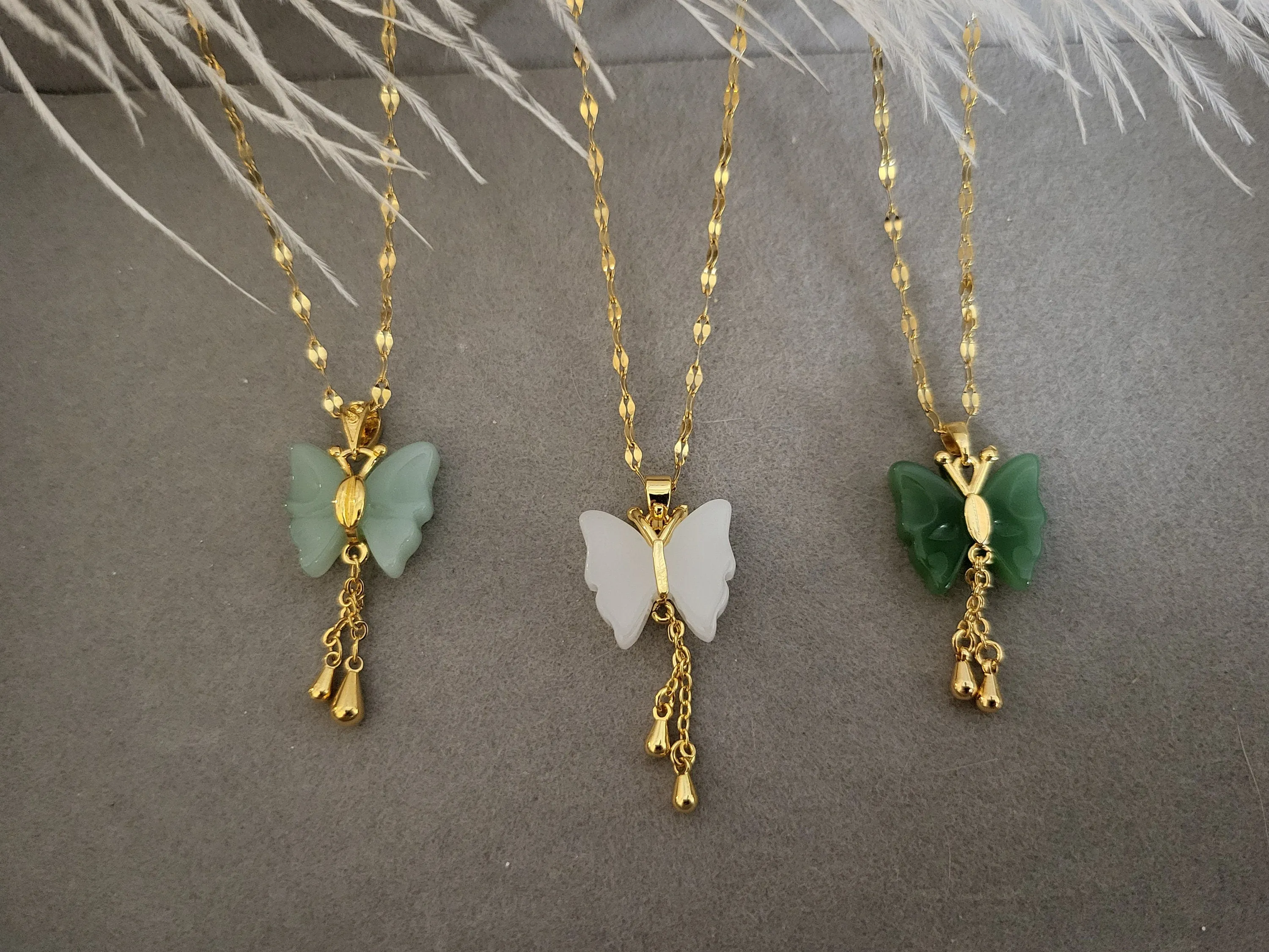 Gold  Butterfly Jade Necklace, WATERPROOF Chains, Gifts for Her.