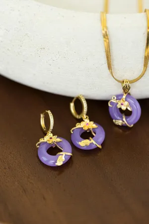 Gold  Circle Flower Jade Earrings,Jade Necklace, Gift For Mom , Bridesmaid  jewelry.