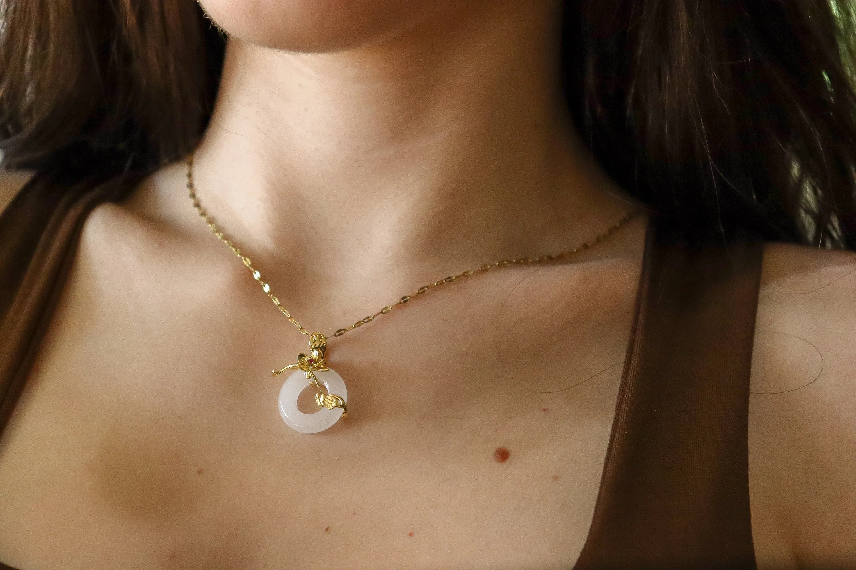 Gold  Circle Flower Jade Earrings,Jade Necklace, Gift For Mom , Bridesmaid  jewelry.
