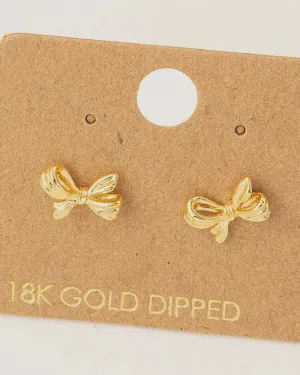 Gold Dipped Mini Ribbon Bow Stud Earrings
