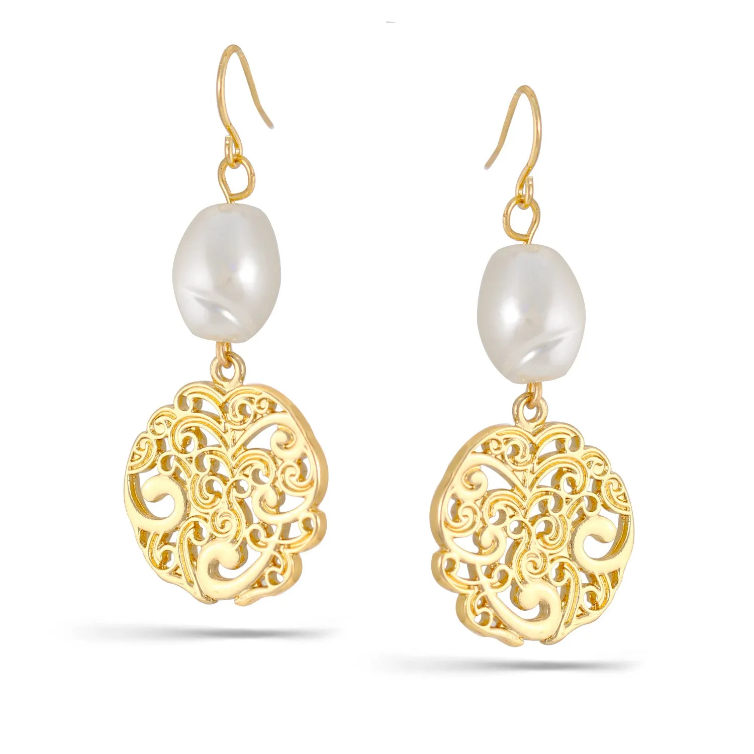 GOLD FILIGREE PEARL DROP  EARRINGS #HNE81675