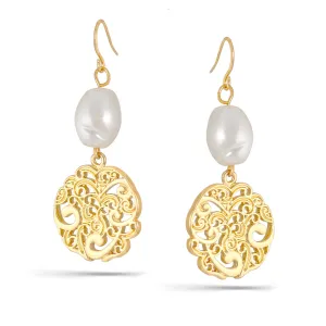 GOLD FILIGREE PEARL DROP  EARRINGS #HNE81675