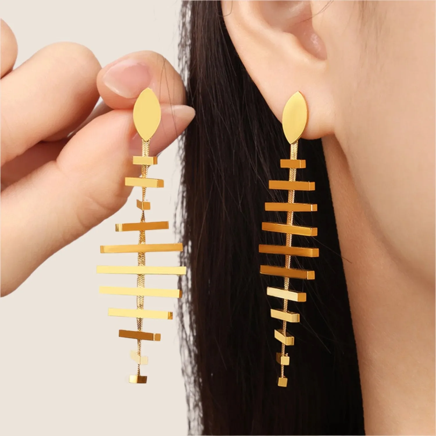 Gold Fishbone Drop Earrings: A Unique Statement in Style