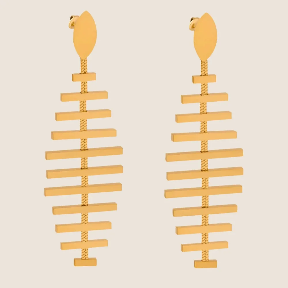 Gold Fishbone Drop Earrings: A Unique Statement in Style