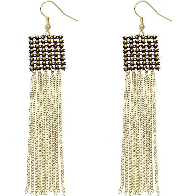 Gold Mesh Long Chain Earrings