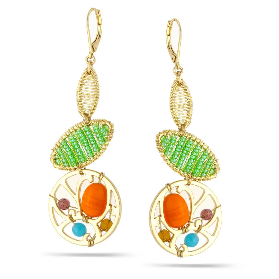 GOLD MULTI COLOR BRADS DROP EARRINGS #235MT3201 (1C15)