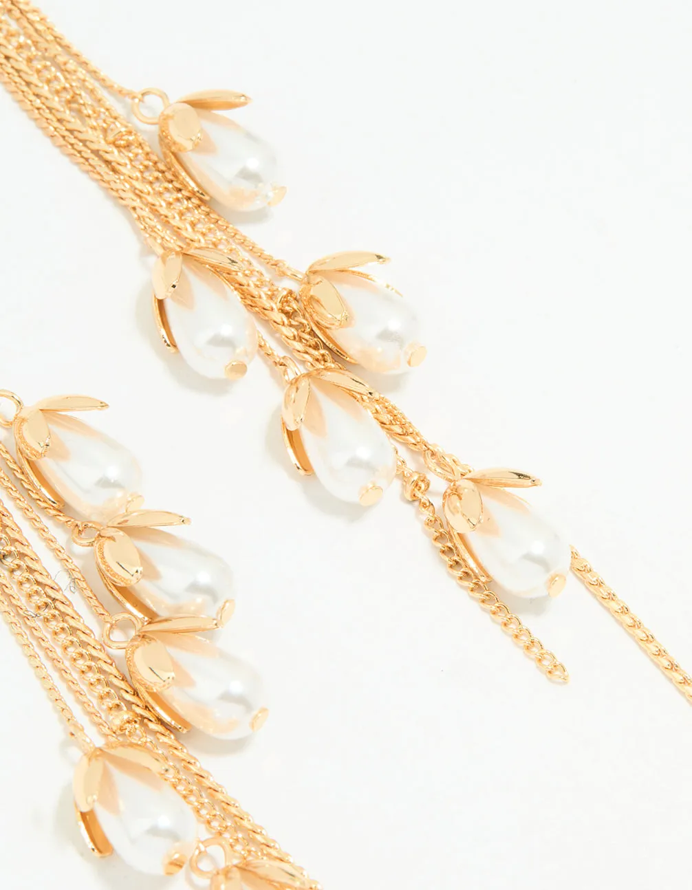 Gold Pearl Petal Chain Drop Earrings