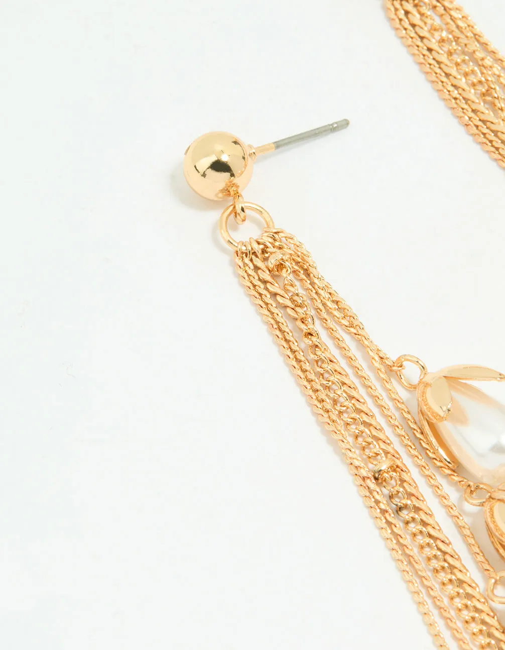 Gold Pearl Petal Chain Drop Earrings