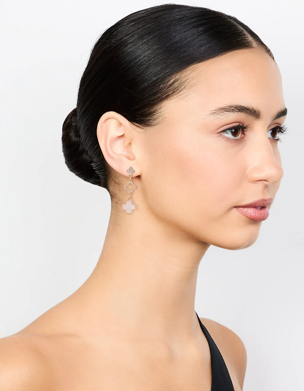 Gold Plated Diamante Flower Outline Drop Earrings
