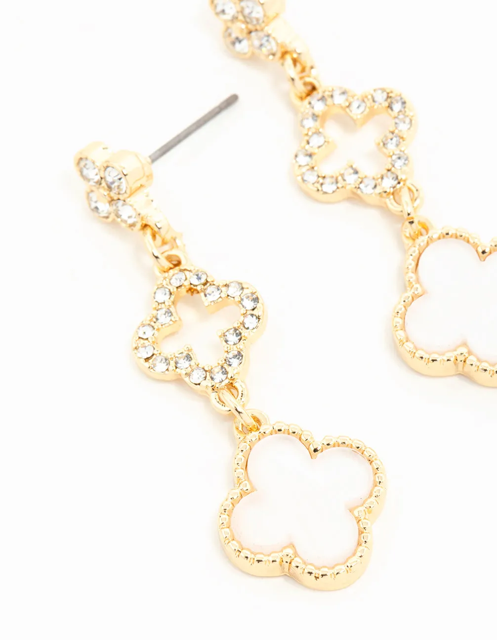 Gold Plated Diamante Flower Outline Drop Earrings