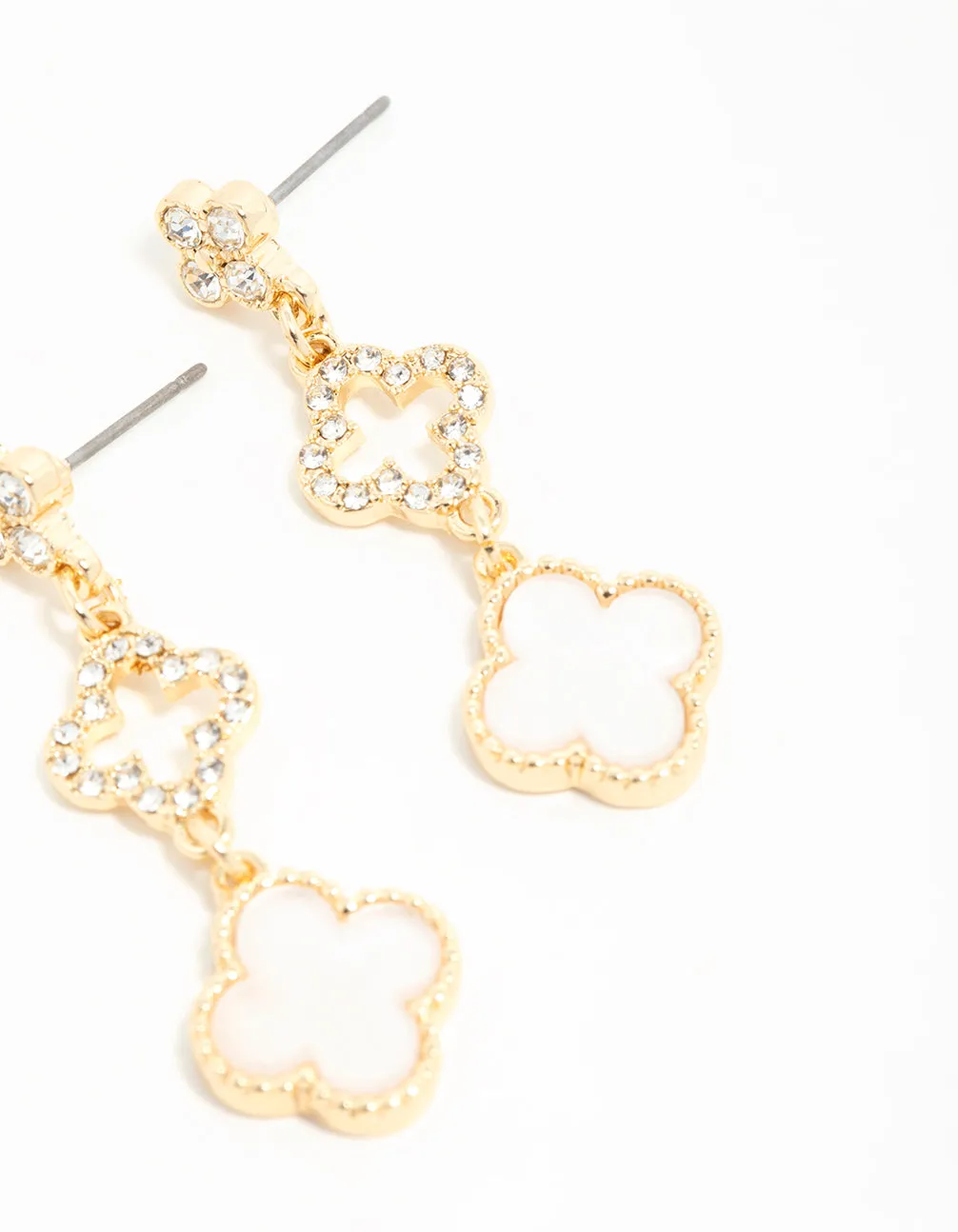 Gold Plated Diamante Flower Outline Drop Earrings