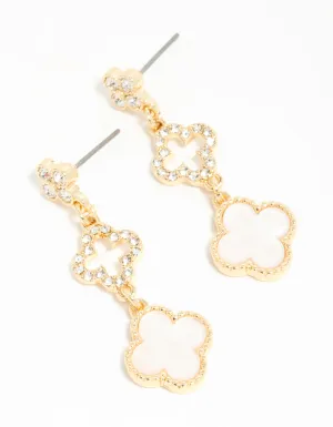 Gold Plated Diamante Flower Outline Drop Earrings