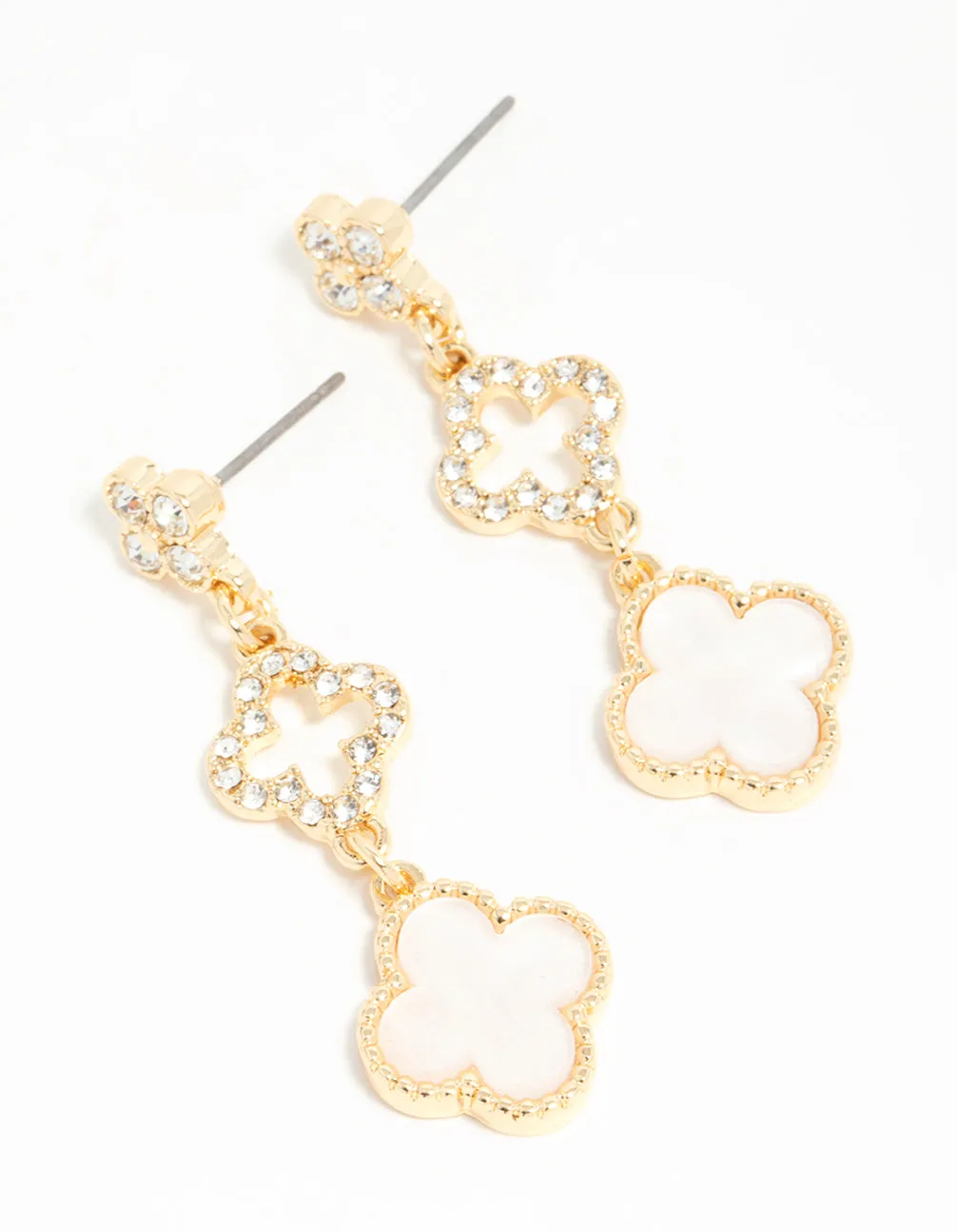 Gold Plated Diamante Flower Outline Drop Earrings