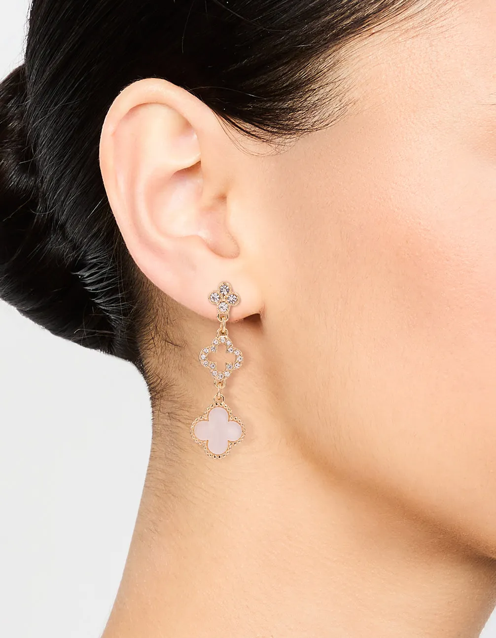 Gold Plated Diamante Flower Outline Drop Earrings