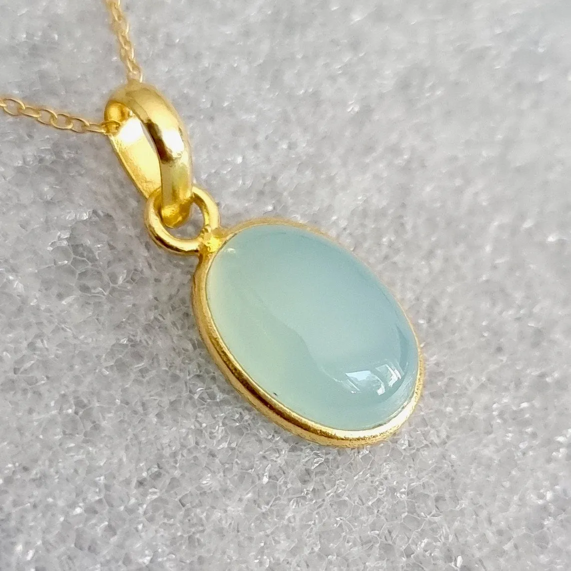 Gold Plated Oval Aqua Chalcedony 925 Silver Earrings, E93C