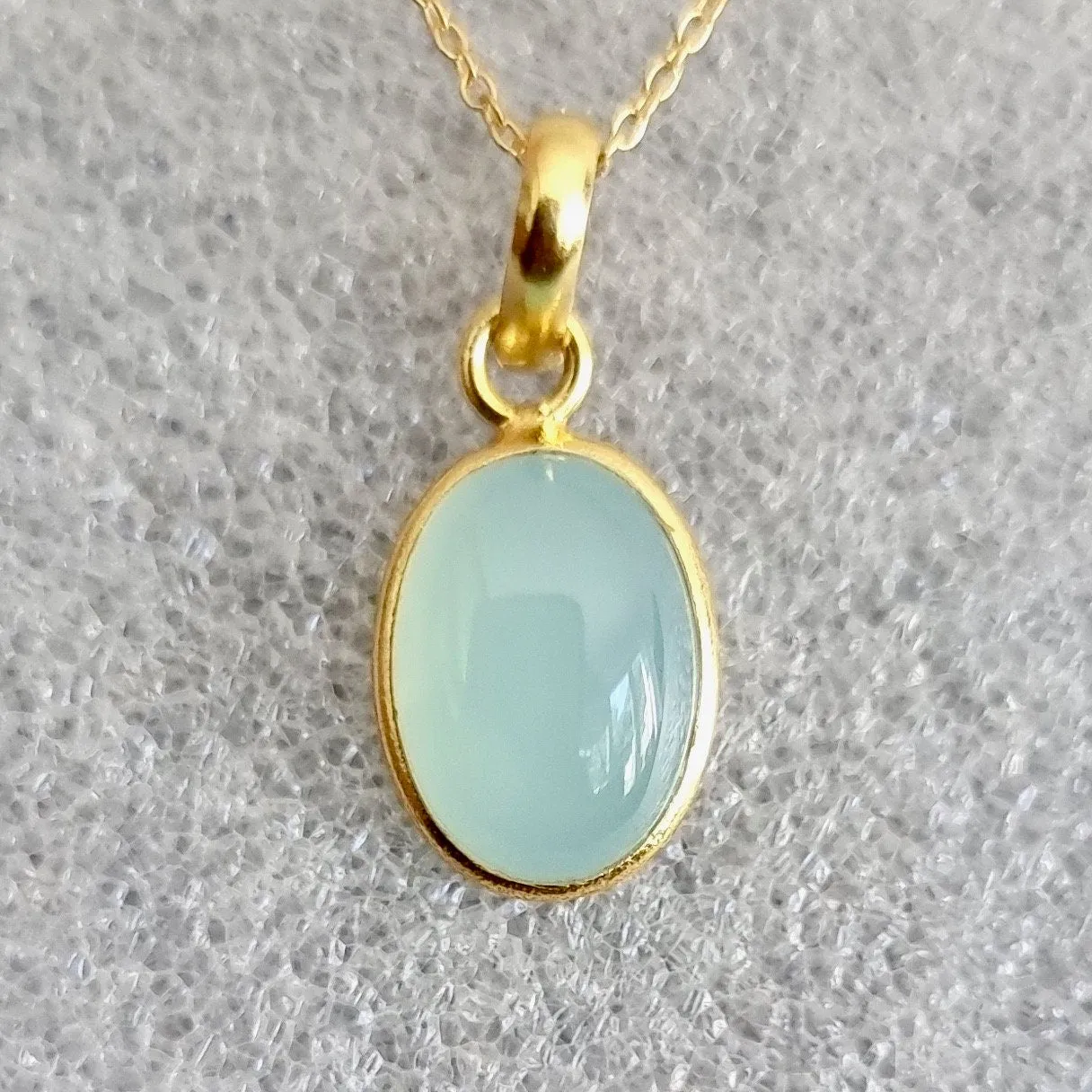 Gold Plated Oval Aqua Chalcedony 925 Silver Earrings, E93C