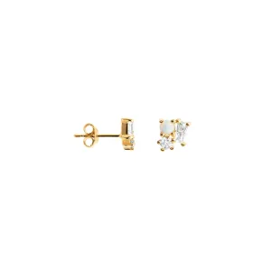 Gold Plated Synthetic Opal & CZ Cluster Stud Earrings