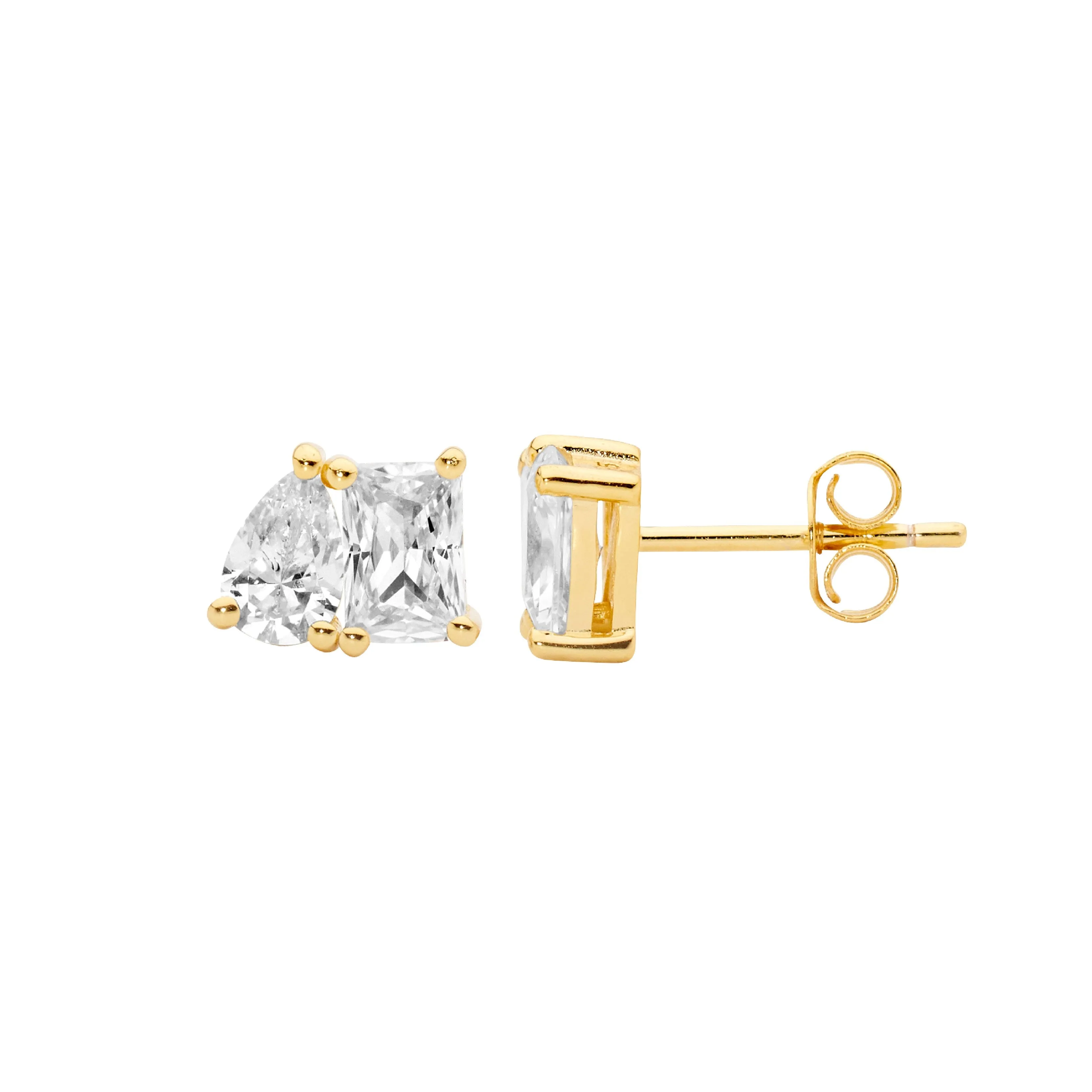 Gold Plated 'Toi Et Moi' Stud Earrings with Cubic Zirconia E616G