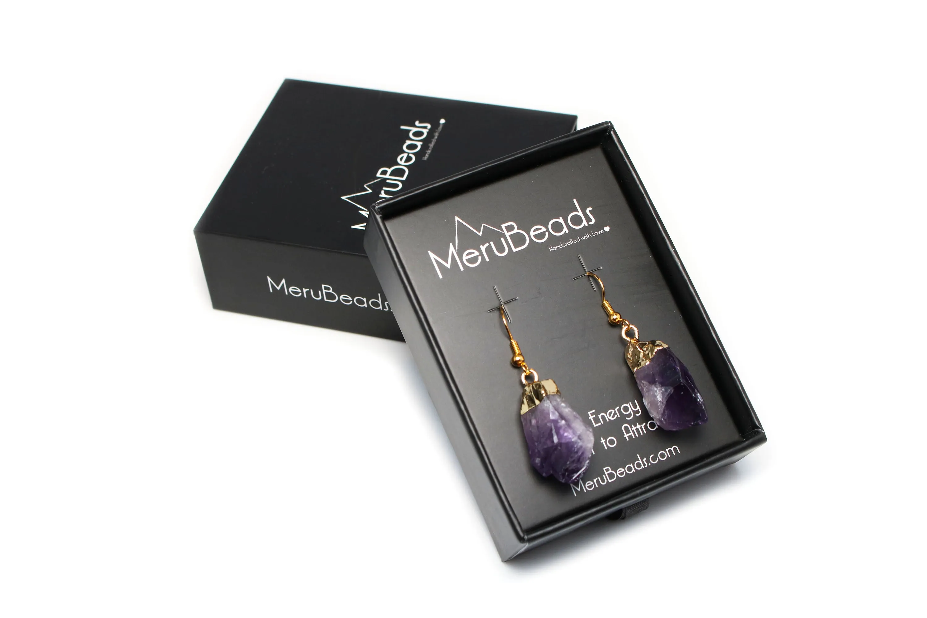 Gold Platted Raw Amethyst Pendant Earrings