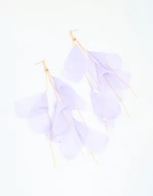 Gold Purple Fabric Petal Drop Earrings