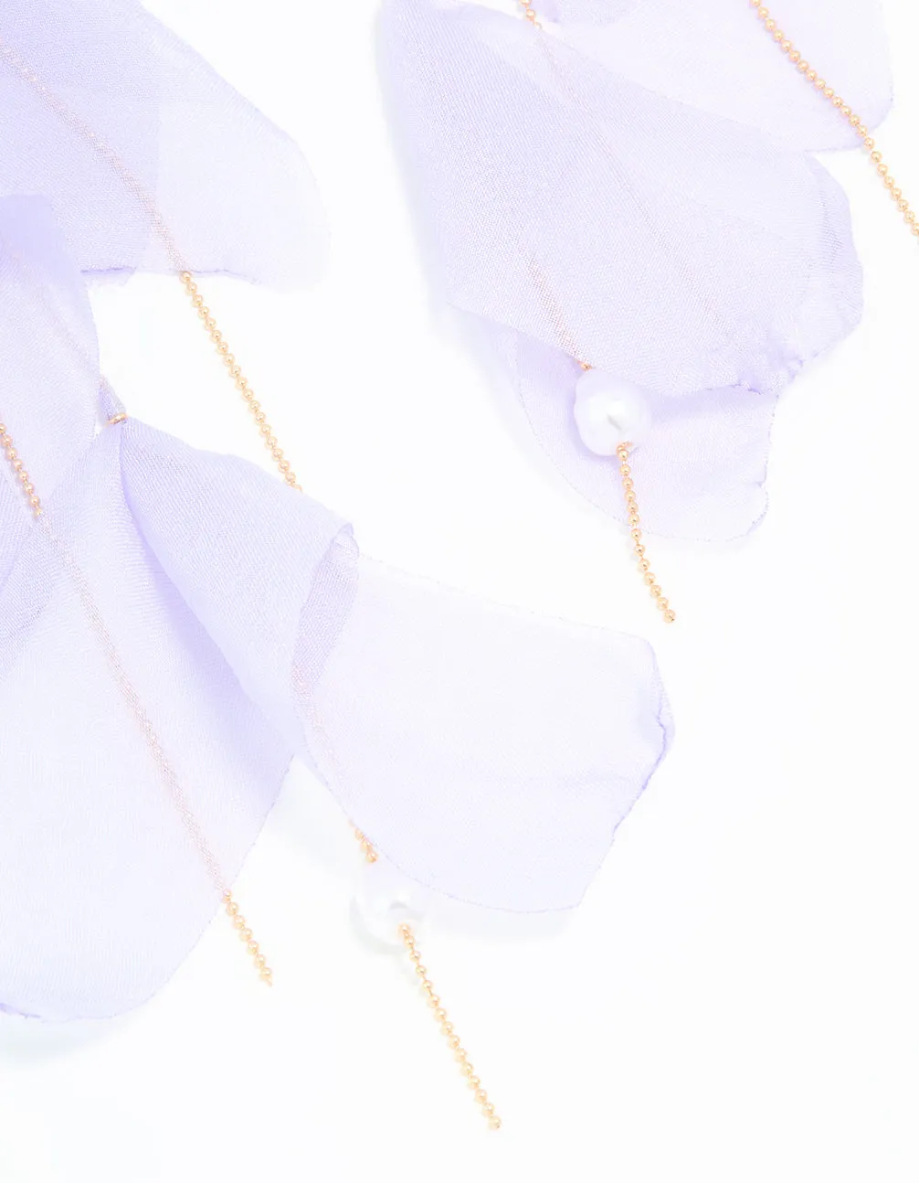Gold Purple Fabric Petal Drop Earrings