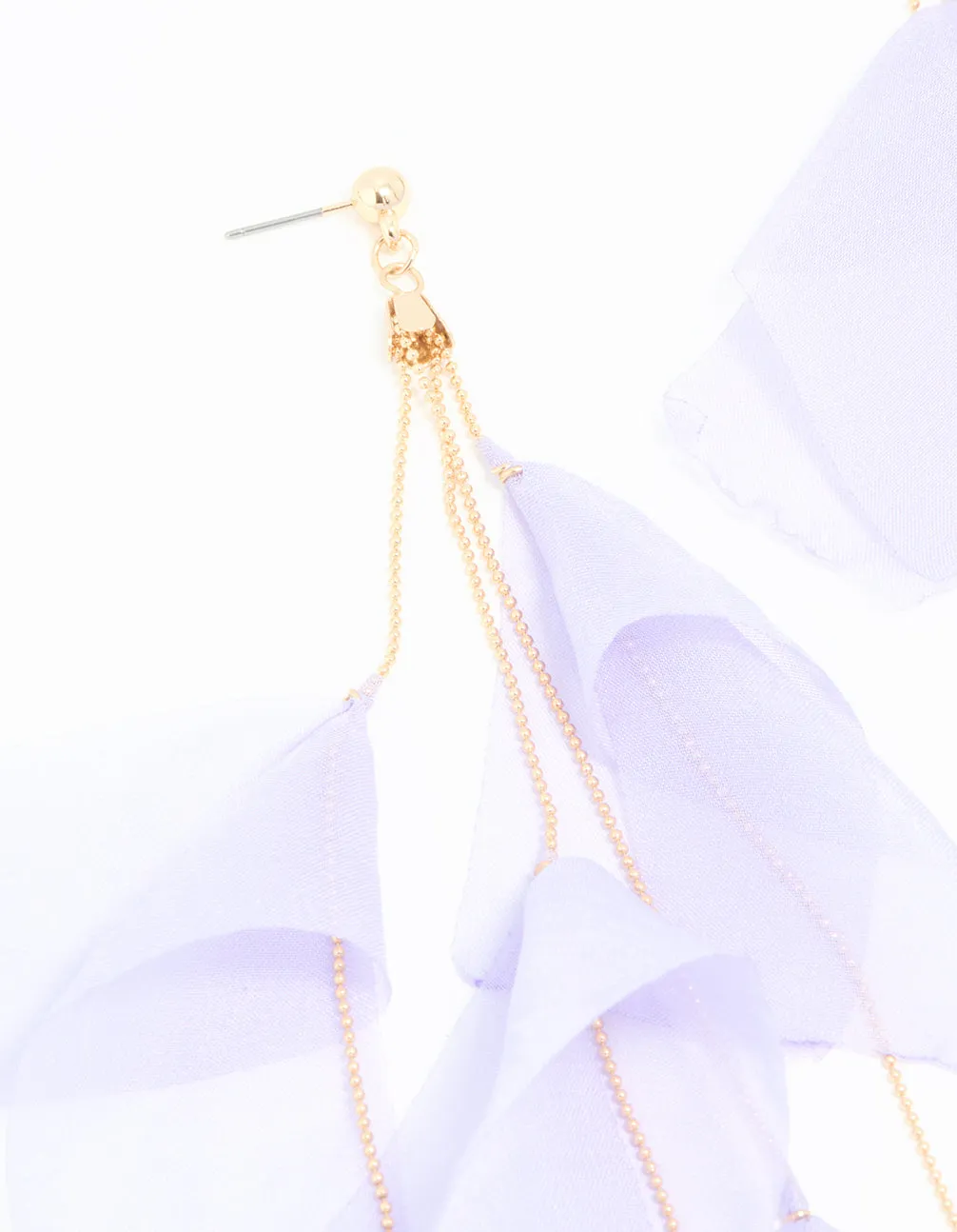 Gold Purple Fabric Petal Drop Earrings