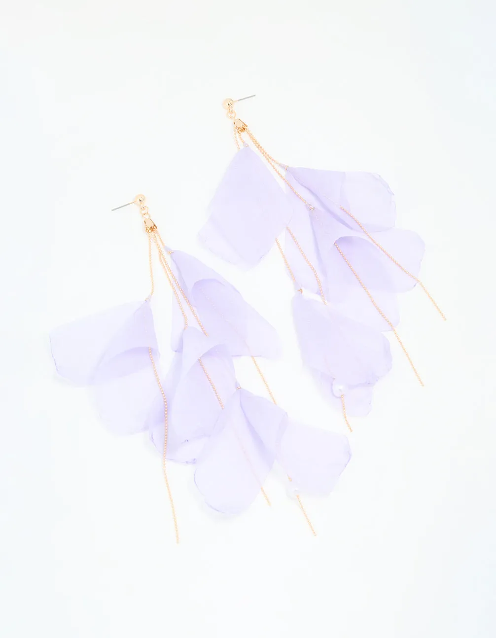 Gold Purple Fabric Petal Drop Earrings