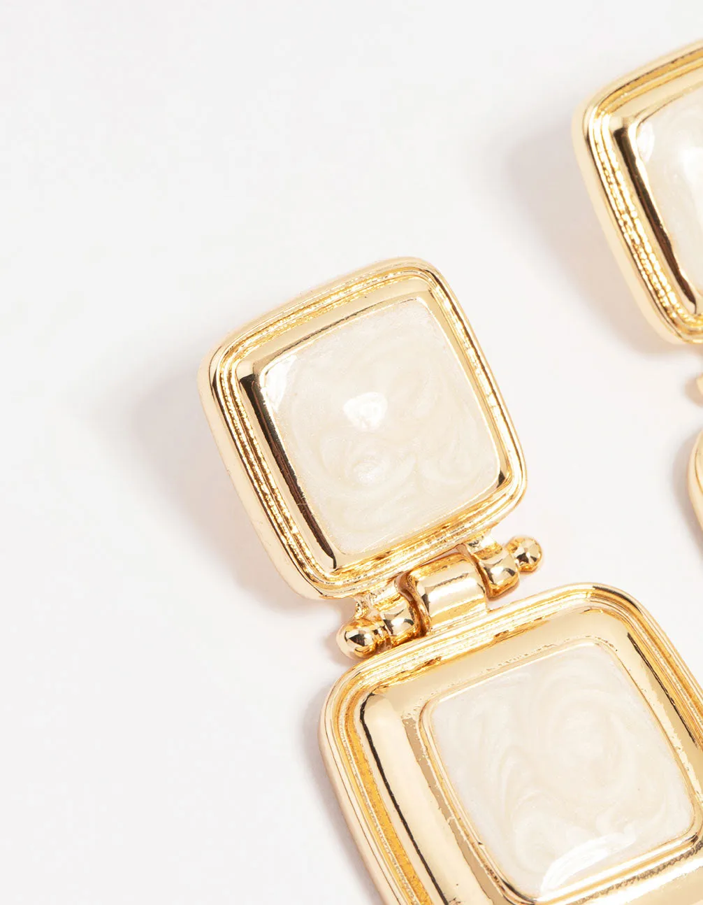 Gold Stone Square Hinge Drop Earrings