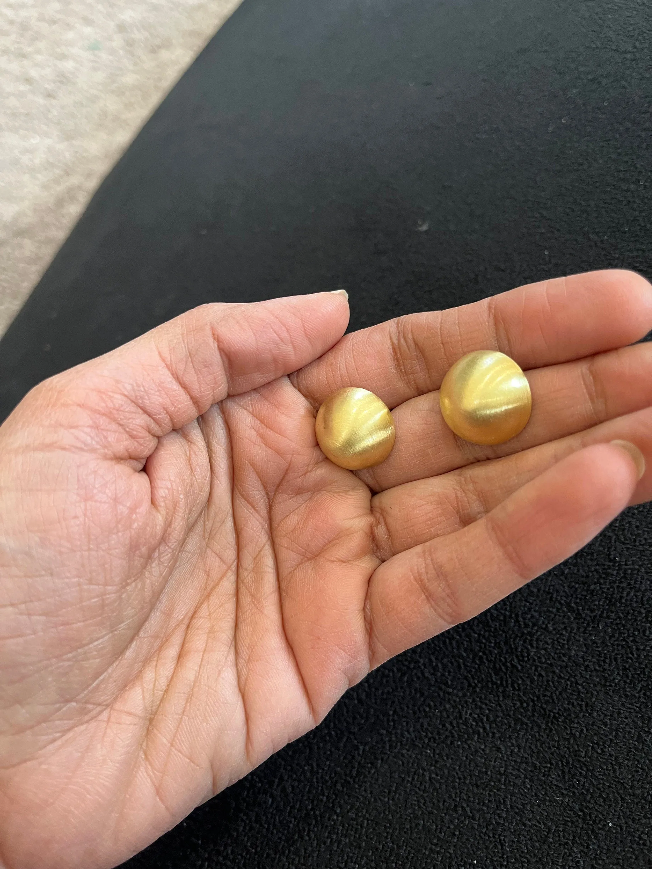 gold stud  earrings , 0.7 inch brushed metal gold Round studs  , fat gold earrings , chunky gold studs dome