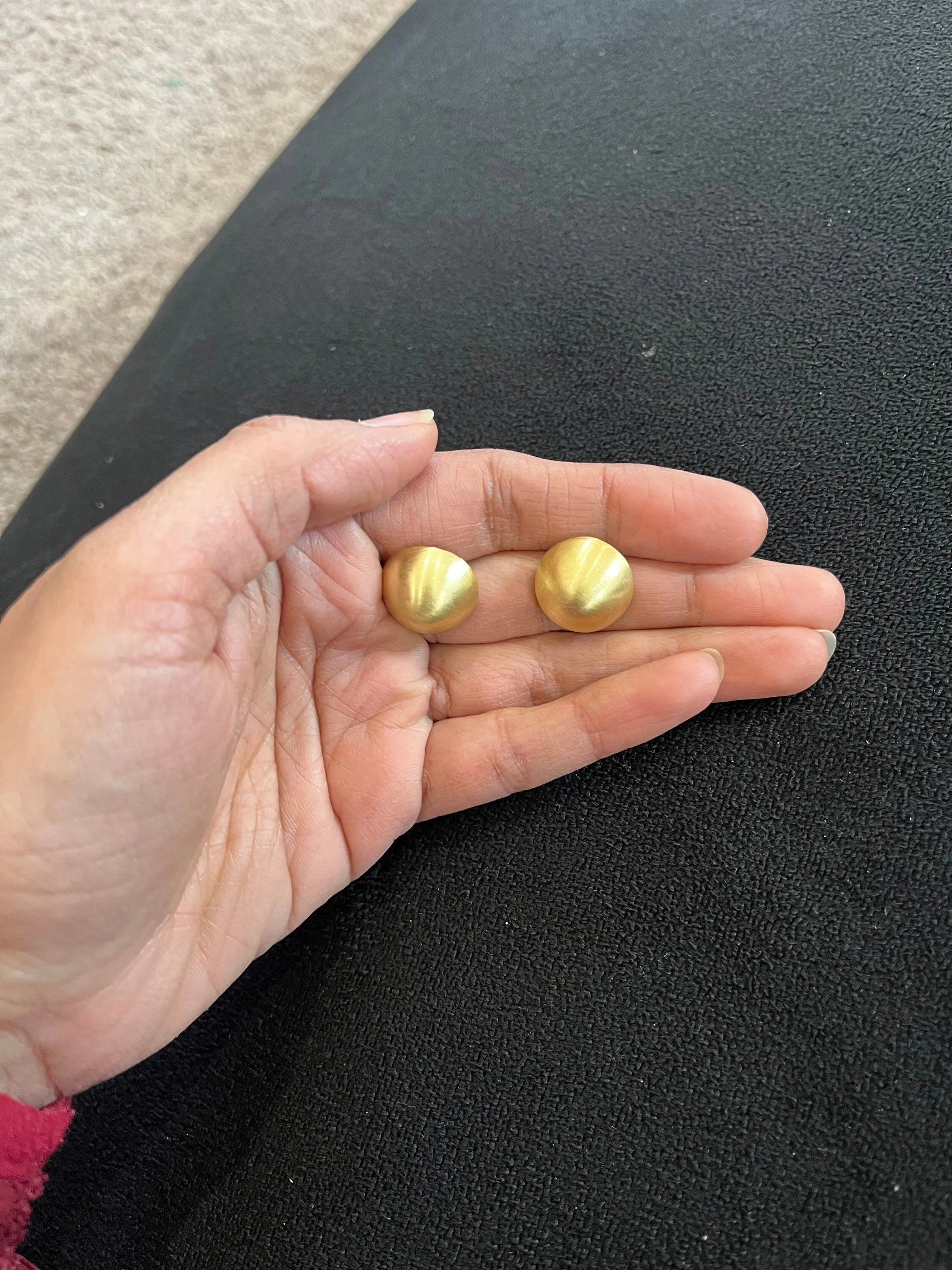 gold stud  earrings , 0.7 inch brushed metal gold Round studs  , fat gold earrings , chunky gold studs dome