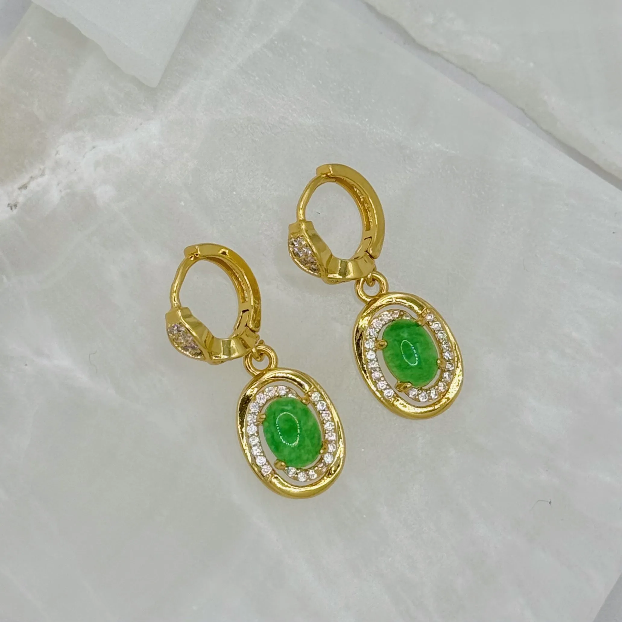 GOLD SWIRL DANGLE GREEN JADE earrings