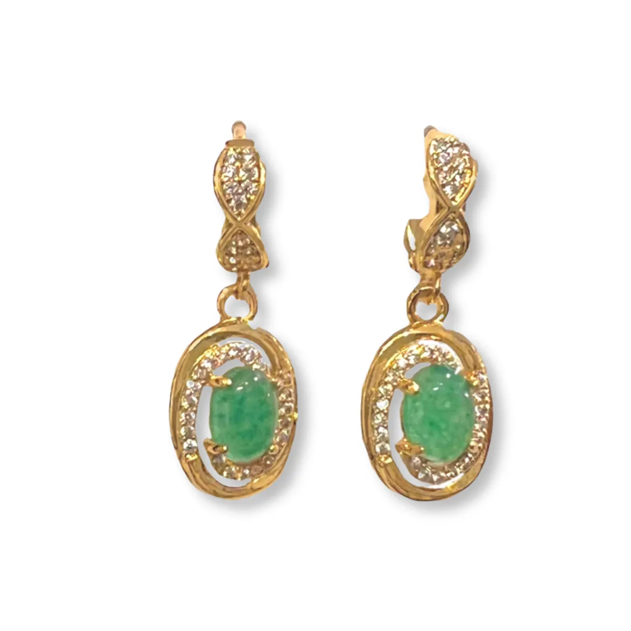 GOLD SWIRL DANGLE GREEN JADE earrings
