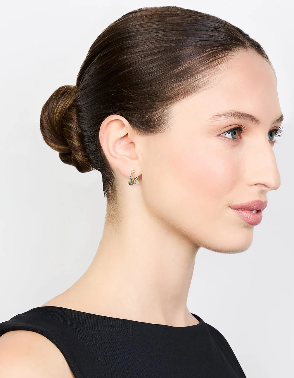 Gold Tattoo Coloured Sparrow Drop Earrings