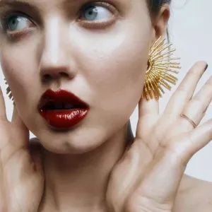 Golden Color Fan-shaped Stud Earrings
