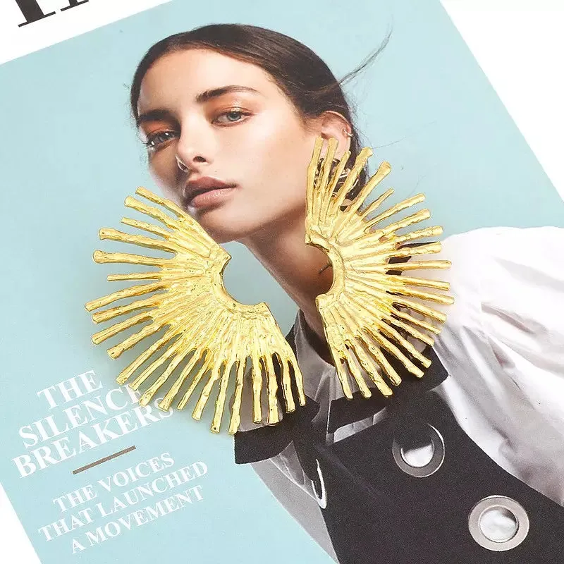 Golden Color Fan-shaped Stud Earrings
