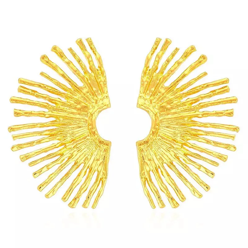 Golden Color Fan-shaped Stud Earrings