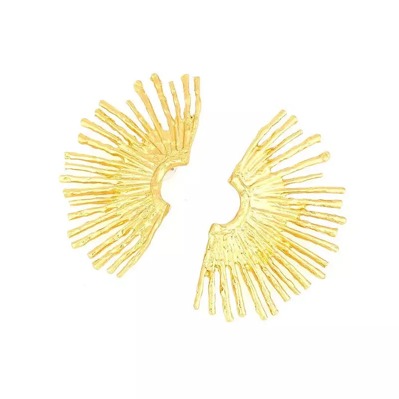 Golden Color Fan-shaped Stud Earrings